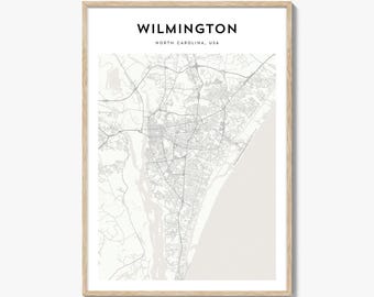 Wilmington Map Print, North Carolina Poster, USA Wall Art, Cape Fear Custom Street Decor