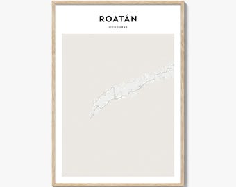 Impresión de mapas de Roatán, cartel de Honduras, arte de la pared del Caribe, decoración de la calle Islas de la Bahía