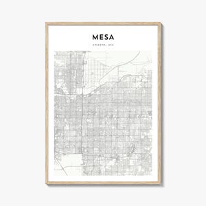 Affiche de carte de Mesa, impression de carte de Mesa, art mural de voyage de Mesa, carte personnalisée de Mesa, Arizona
