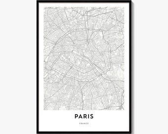 Plakat z mapą Paryża, minimalistyczny wydruk miejski, sztuka uliczna, dekoracja podróżna