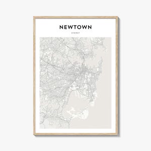 Poster mappa Newtown, stampa mappa Newtown, arte murale Newtown Travel, mappa personalizzata Newtown, Sydney