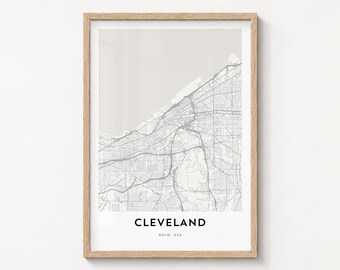 Poster con la mappa di Cleveland, stampa minimalista della città, decorazione murale urbana, arredamento da viaggio.