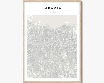 Impresión de mapas de Yakarta, cartel de Indonesia, arte de la pared de Yakarta, decoración callejera personalizada de DKI Yakarta