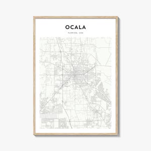 Ocala-kaartposter, Ocala-kaartafdruk, Ocala-reiskunst aan de muur, Ocala-gepersonaliseerde kaart, Florida