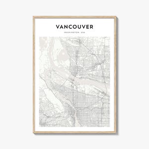 Affiche de carte de Vancouver Washington, impression de carte de Vancouver, art mural voyage Vancouver, carte personnalisée Vancouver,