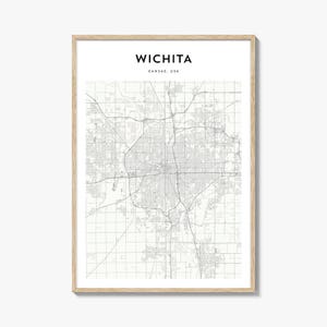 Wichita Map Poster, Wichita Map Print, Wichita Travel Wall Art, Wichita Personalized Map, Kansas