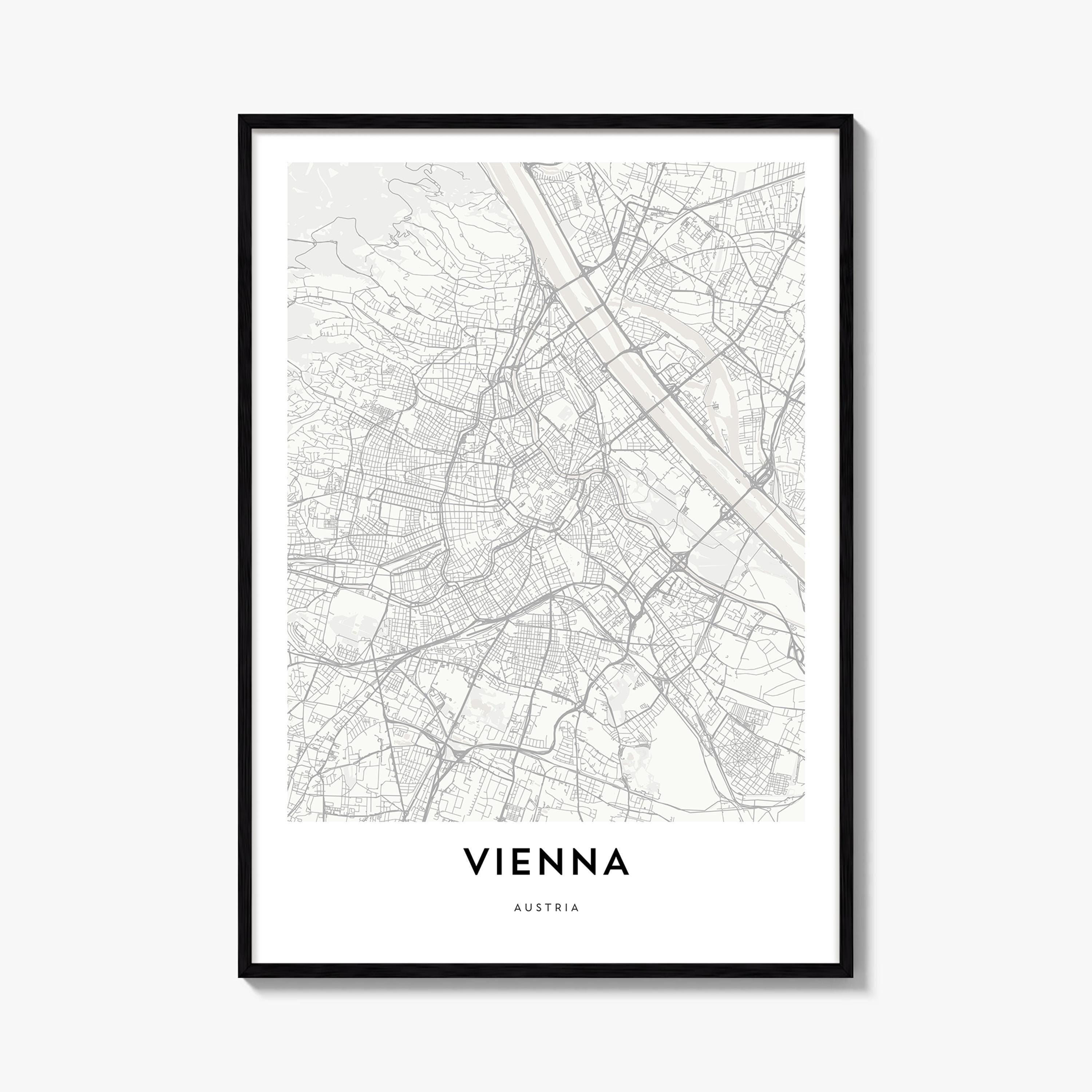 Vienna Map Poster, Minimalist City Print, Street Wall Art, Travel