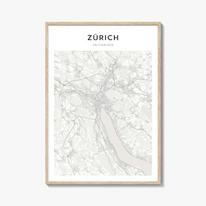 Póster con mapa de Zúrich, impresión de mapa de Zúrich, arte mural de viaje de Zúrich, mapa personalizado de Zúrich, Suiza