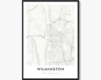 Wilmington Map Poster, Minimalist City Print, North Carolina Wall Art