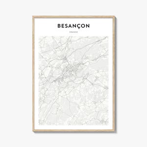 Póster con mapa de Besançon, impresión de mapa de Besançon, arte mural de viaje de Besançon, mapa personalizado de Besançon, Francia