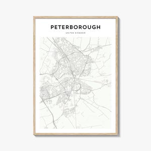 Peterborough Map Poster, Peterborough Map Print, Peterborough Travel Wall Art, Peterborough Personalized Map, United Kingdom