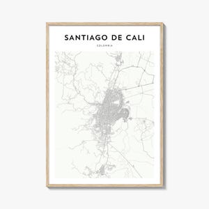 Santiago de Cali Karte Poster, Santiago de Cali Karte Druck, Santiago de Cali Reisewandkunst, Santiago de Cali Karte, Kolumbien