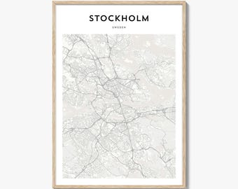 Impresión del mapa de Estocolmo, póster de Suecia, arte mural escandinavo, decoración urbana personalizada de Suecia