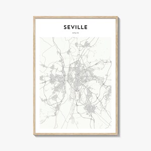 Poster de carte de Séville, impression de carte de Séville, art mural voyage Séville, carte personnalisée de Séville, Espagne