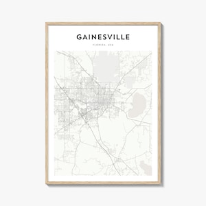 Gainesville-kaartposter, Gainesville-kaartafdruk, Gainesville Travel Wall Art, Gainesville-gepersonaliseerde kaart, Florida