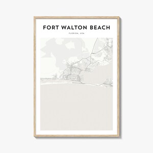 Fort Walton Beach-kaartposter, Fort Walton Beach-kaartafdruk, Fort Walton Beach-reiskunst aan de muur, gepersonaliseerde kaart Fort Walton Beach, Fort Walton Beach, Florida