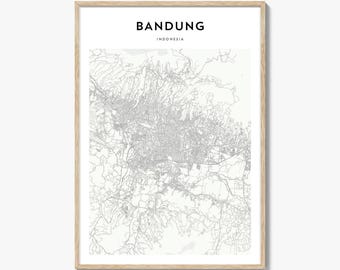 Impresión de mapas de Bandung, cartel Art Déco de Indonesia, arte de la pared de Indonesia, decoración de la calle Kota Bandung