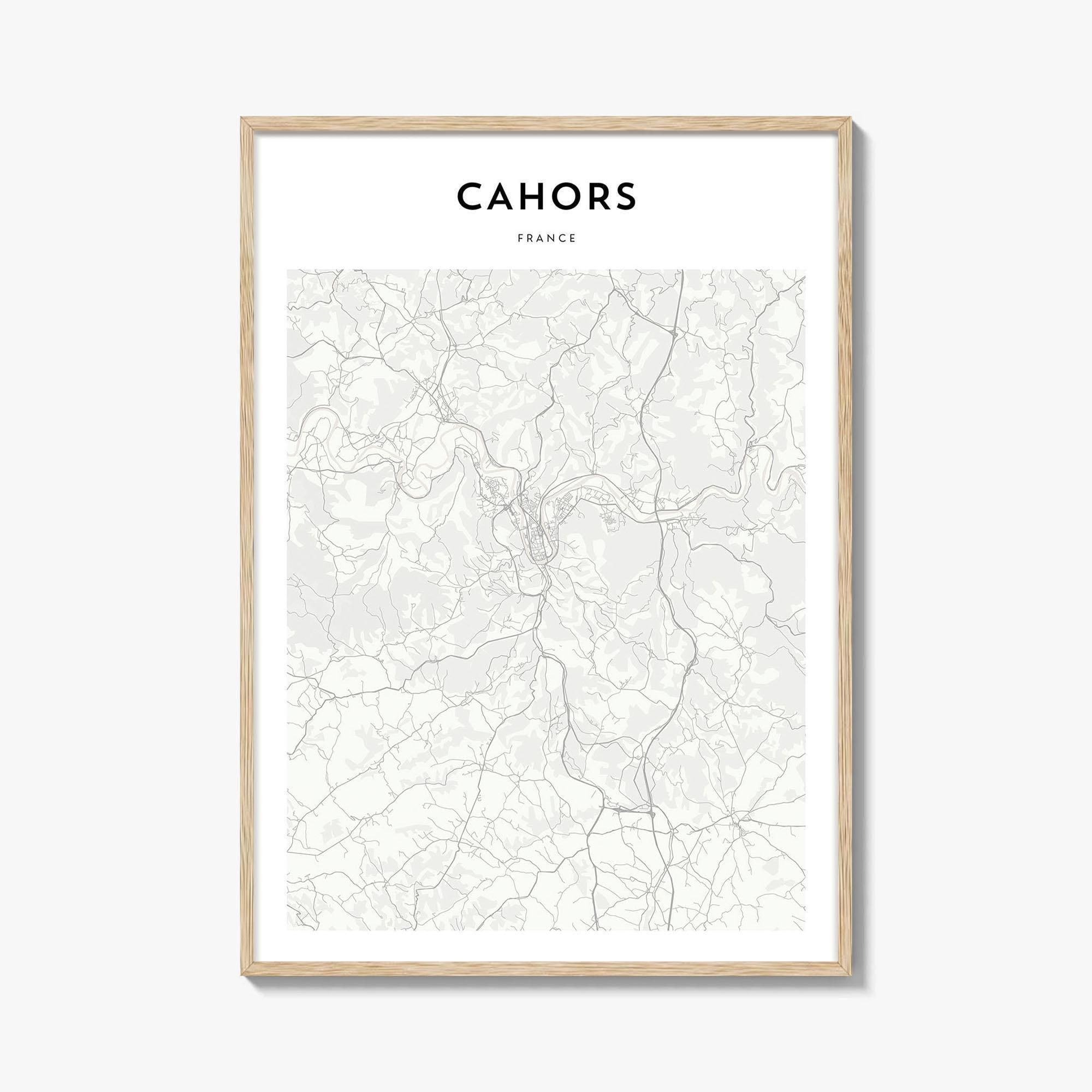Kaart Cahors poster, kaart Cahors afdrukken, Cahors reizen kunst aan de muur, gepersonaliseerde kaart Cahors, Frankrijk