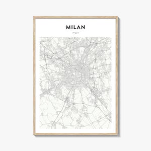 Affiche de carte de Milan, impression de carte de Milan, art mural voyage de Milan, carte personnalisée de Milan, Italie