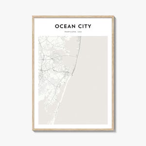 Cartaz do mapa de Ocean City, impressão do mapa de Ocean City, arte de parede de viagem de Ocean City, mapa personalizado de Ocean City, Maryland