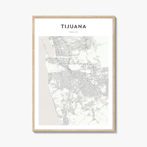 Kaartposter Tijuana, kaart Tijuana afdrukken, kunst aan de muur reizen Tijuana, gepersonaliseerde kaart Tijuana, Mexico