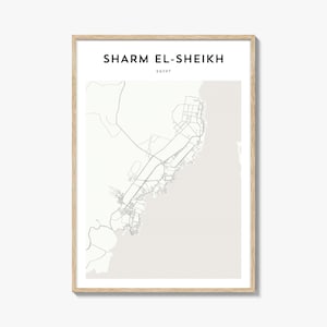 Impresión del mapa de Sharm el-Sheikh, póster de Egipto, arte mural egipcio, decoración urbana personalizada del Sinaí