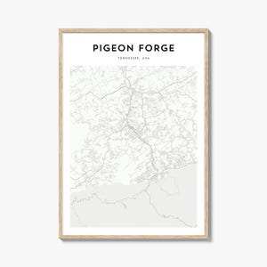 Pôster de mapa de Pigeon Forge, impressão de mapa de Pigeon Forge, arte de parede de viagem de Pigeon Forge, mapa personalizado de Pigeon Forge, Tennessee