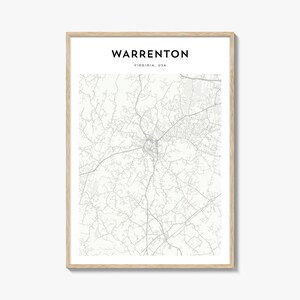 Cartaz do mapa de Warrenton, impressão do mapa de Warrenton, arte de parede de viagem de Warrenton, mapa personalizado de Warrenton, Virgínia