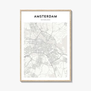 Poster kaart Amsterdam, kaart Amsterdam afdrukken, Amsterdam Travel Wall Art, gepersonaliseerde kaart Amsterdam, Nederland