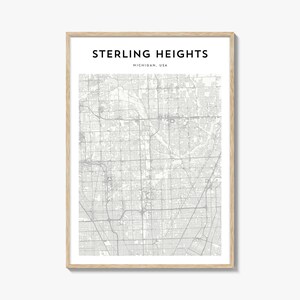 Sterling Heights Map Print, Michigan Poster, USA Wall Art, Detroit Custom Street Decor