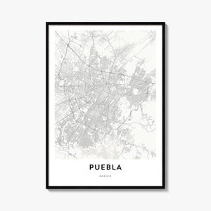 Puebla Map Poster, Minimalist City Print, Street Wall Art, Travel Decor