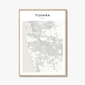 Impresión del mapa de Tijuana, póster de Baja California, arte mural de México, decoración urbana personalizada de Tijuana