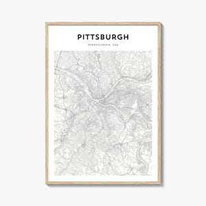Cartaz do mapa de Pittsburgh, impressão do mapa de Pittsburgh, arte de parede de viagem de Pittsburgh, mapa personalizado de Pittsburgh, Pensilvânia