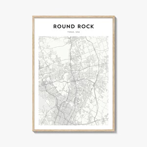 Affiche de carte de roche ronde, impression de carte de roche ronde, art mural de voyage de roche ronde, carte personnalisée de roche ronde, Texas