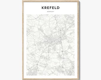 Póster con mapa de Krefeld, impresión de mapa de Krefeld, arte mural de viaje de Krefeld, mapa personalizado de Krefeld, Alemania