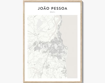 Impresión de mapas de Joao Pessoa, cartel de Brasil, arte de la pared de Paraíba, decoración de la calle personalizada de João Pessoa