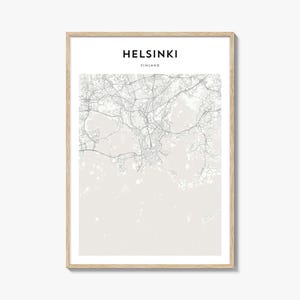 Plakat z mapą Helsinek, wydruk mapy Helsinek, sztuka ścienna z podróży do Helsinek, spersonalizowana mapa Helsinek, Finlandia