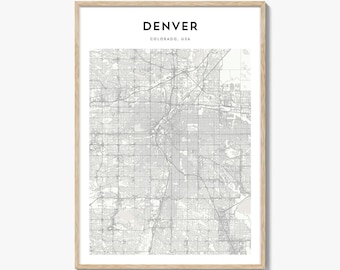 Impresión del mapa de Denver, póster de la ciudad de Mile High, arte mural de Colorado, decoración urbana personalizada de EE. UU.