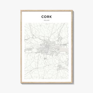 Impression de carte de Liège, affiche d'Irlande, art mural Éire, décoration de rue personnalisée de Munster