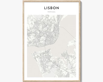 Lisbon Map Print, Portugal Poster, Lisboa Wall Art, Portuguese Custom Street Decor