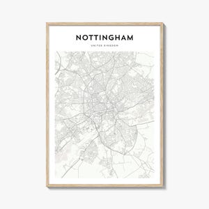 Póster con mapa de Nottingham, impresión de mapa de Nottingham, arte mural de viaje de Nottingham, mapa personalizado de Nottingham, Reino Unido
