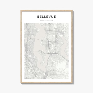 Bellevue Map Poster, Bellevue Map Print, Bellevue Travel Wall Art, Bellevue Personalized Map, Washington