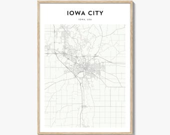 Impresión del mapa de Iowa City, póster del estado de Hawkeye, arte mural de Iowa, decoración urbana personalizada de Coralville