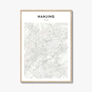 Cartaz do mapa de Nanquim, impressão do mapa de Nanquim, arte de parede de viagem de Nanquim, mapa personalizado de Nanquim, China