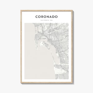 Coronado Map Print, California Poster, USA Wall Art, San Diego Custom Street Decor