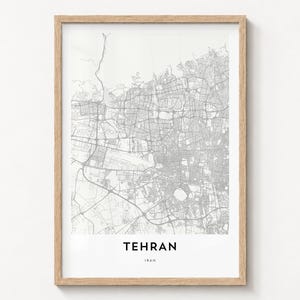 Tehran Map Poster, Minimalist City Print, Street Wall Art, Travel Decor