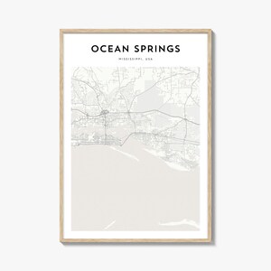 Affiche de carte d'Ocean Springs, impression de carte d'Ocean Springs, art mural de voyage d'Ocean Springs, carte personnalisée d'Ocean Springs, Mississippi