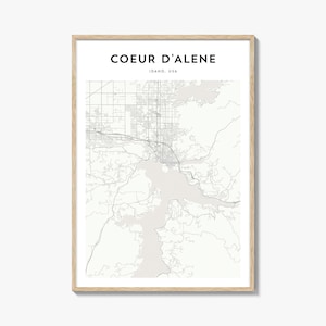 Coeur d’Alene Map Poster, Coeur d’Alene Map Print, Coeur d’Alene Travel Wall Art, Coeur d’Alene Personalized Map, Idaho