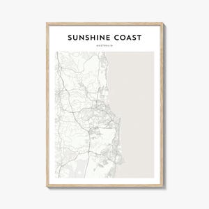 Cartaz do mapa de Sunshine Coast, impressão do mapa de Sunshine Coast, arte de parede de viagem de Sunshine Coast, mapa personalizado de Sunshine Coast, Austrália
