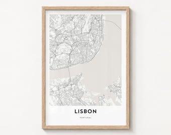 Póster con mapa de Lisboa, lámina minimalista de la ciudad, arte urbano para pared, decoración de viajes.